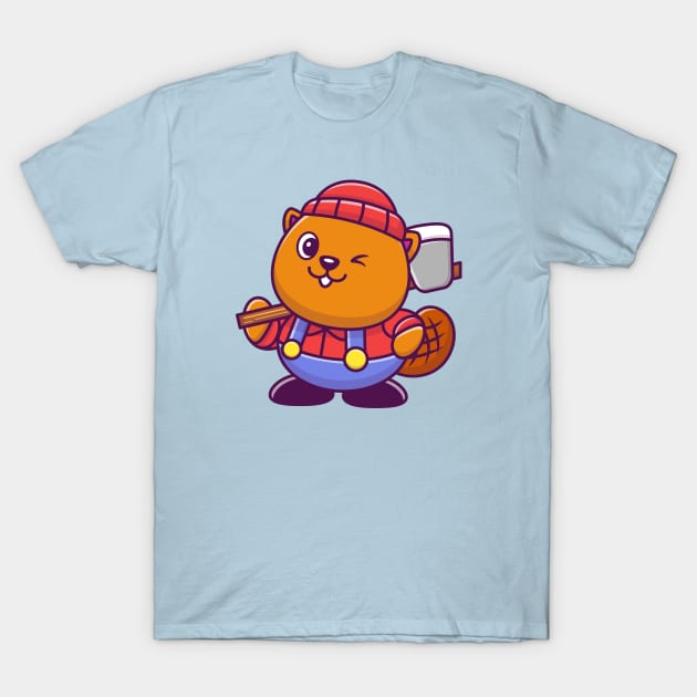 Cute Beaver Lumberjack Cartoon T-Shirt by Catalyst Labs